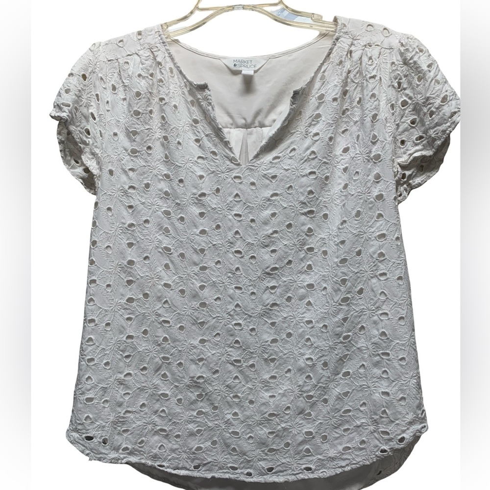 Market & Spruce White Eyelet Blouse